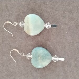 Hand Crafted Russian Amazonite Heart Shaped Earring With Swarovski Crystal